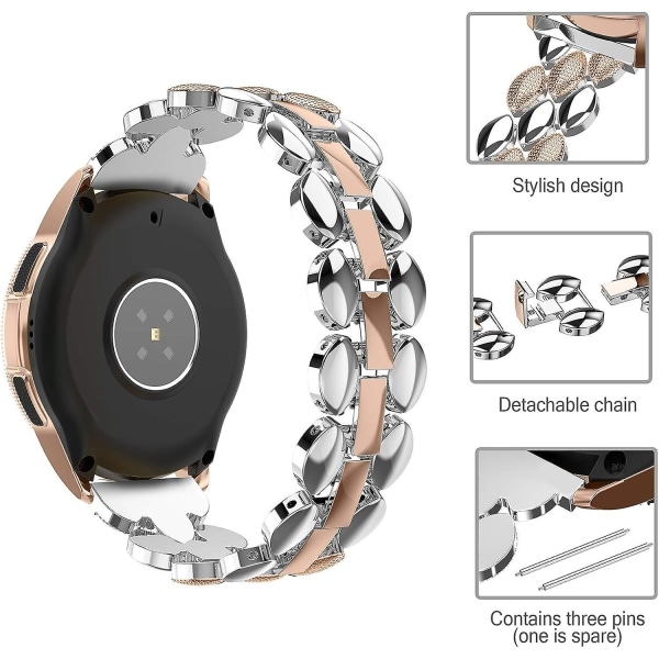 Kompatibel med Samsung Galaxy Watch 42 mm bånd til kvinders 20 mm metalbånd erstatningstilbehør, voksen, unisex