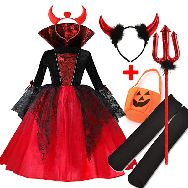 Cosplay Vampyyri Halloween-asu Lapset Aave Morsian Goottiasu Kreivi Vampyyri Karnevaaliasu Musta Punainen Vaatteet 6 Pakkaus Aave Morsian E-WELLNGS 6PCS Ghost Bride E 150cm