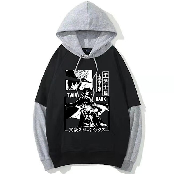 Anime Hoodie Bungo Stray Dogs Pullovers Toppar Man Kvinna Par Överdimensionerad Hoodie Hip Hop Huvtröja Harajuku Streetwear-WELLNGS black 11 M