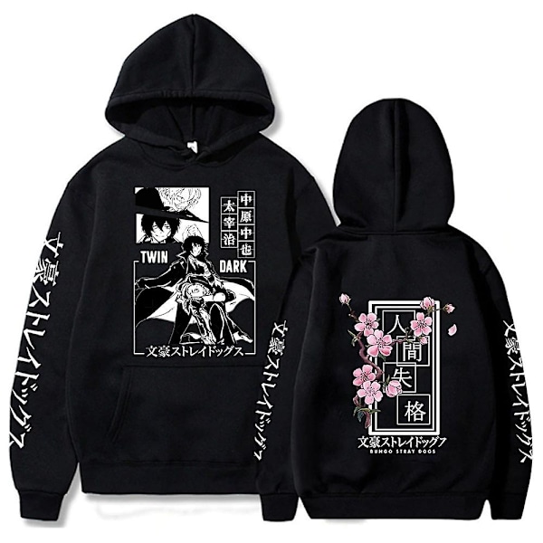 Anime Hoodie Bungo Stray Dogs Pullovers Toppar Man Kvinna Par Överdimensionerad Hoodie Hip Hop Huvtröja Harajuku Streetwear-WELLNGS Black XL