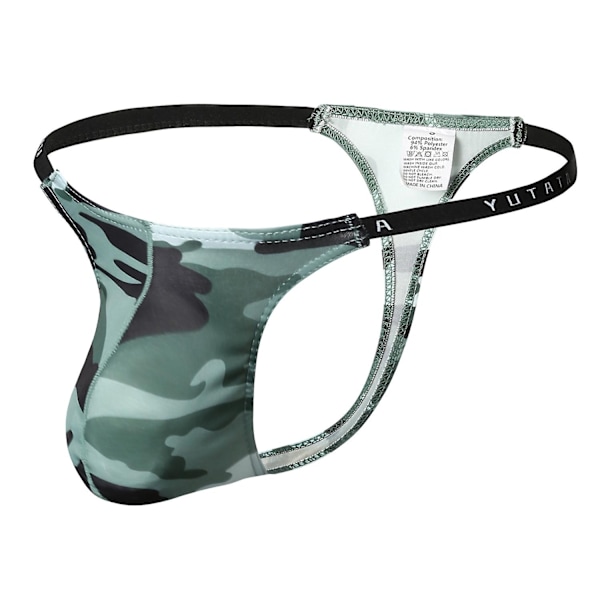 Mænds seje camouflage-stringundertøj, hot lavtaljede mænds string G-streng bikini-trusser-WELLNGS grass green camouflage M