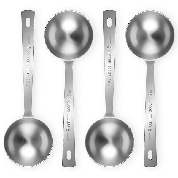 4 stk. kaffeske - 1 spsk måleske, 15 ml rustfrit stål kaffeskeer, lange håndtag