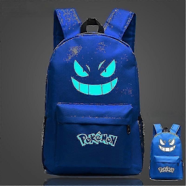 Ny Pokémon Ryggsäck Självlysande Skolväska för Pojkar Flickor Studenter Resväska Vattentät Slitstark Mochilas-WELLNGS Navy blue