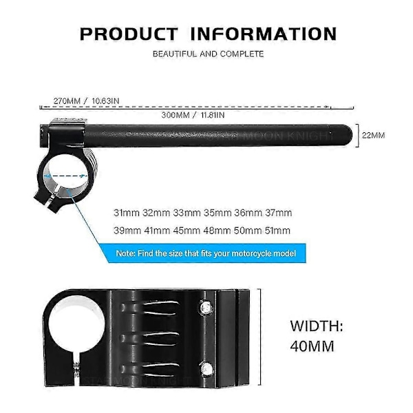 Styrbøjle Clip On Ons Gaffelhåndtag til Honda Cbr1000rr Cbr954rr Rvt1000r Rc51 Cbr650r Cbr600rr Cbr500r Cbr300r Cbr250r Cbr125r-WELLNGS 50MM
