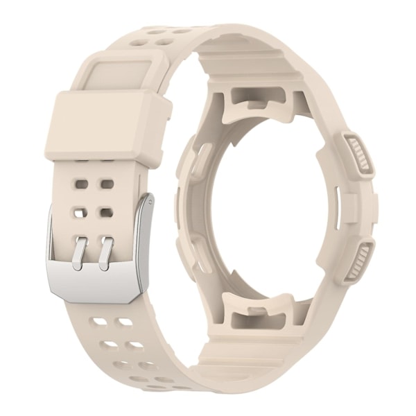 Til Samsung Galaxy Watch4 Classic 46mm Justerbar Rem med Integreret Etui - Elfenben-WELLNGS White Style M Samsung Galaxy Watch4