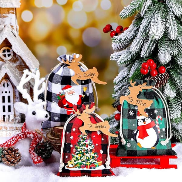 Adventskalender Gavepose Sæt med Snøre, Julepose - Style 7-WELLNGS