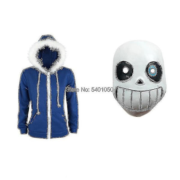 Chomel Undertale Sans Cosplay Hoodies Latex Maske Cool Skelet Cos Blå Frakke Halloween Cosplay Kostume Unisex Jakke Hovedbeklædning-WELLNGS just a coat and mask XXL
