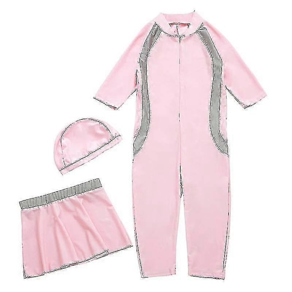 Flickors Badkläder Barnens Badkläder Enfärgad Burkini Badkläder Strandkläder - WELLNGS Pink 12-13 Years