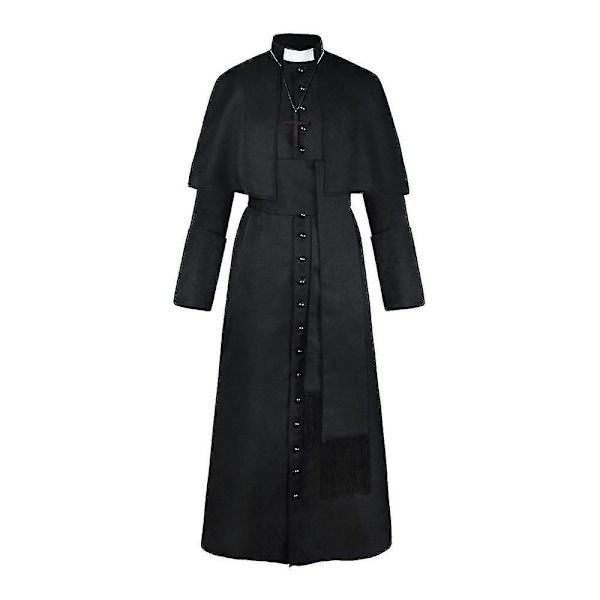 Solid Pastor Cos Kostume Halloween Præst Middelalder Retro Cosplay Kostume-WELLNGS Black M