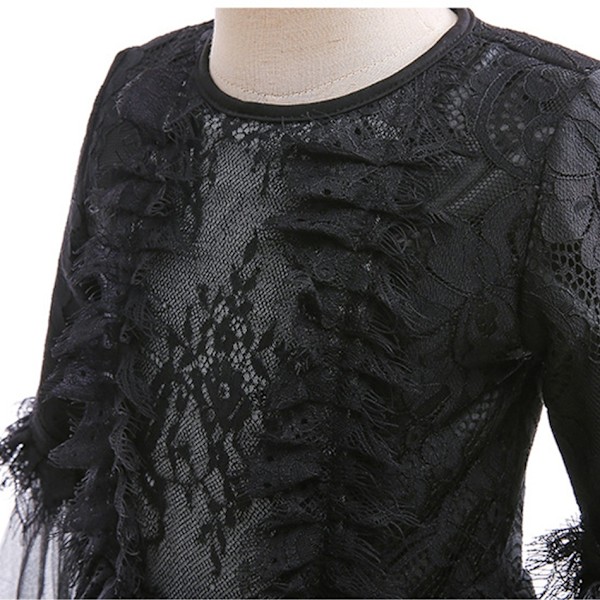 Maleficent Tyttöjen Luksuspitsi Musta Noitamekko Lasten Halloween Karnevaali Cosplay Puku Tumma Teema Roolipeli Puku Mekko Alushameella - WELLNGS Dress With Petticoat 3Y Tag-110