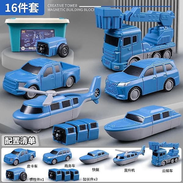 Magnetiske Transformasjons-Ingeniørbiler Samlelek Toys-WELLNGS City 16pcs