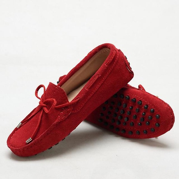 Dame Sko 2023 100% Ekte Lær Dame Flate Sko 13 Farger Casual Loafers Dame Flats Sko Moccasins Dame Kjøresko-WELLNGS Red 4