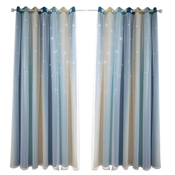 Stjerne Gardiner Stjerner Blackout Gardiner til Børn Piger Soveværelse Stue Farverige Dobbelt Lag Stjerne Vindue Gardiner, 1 Panel (53\"W x 85\"LPink) Blue 134 x 210