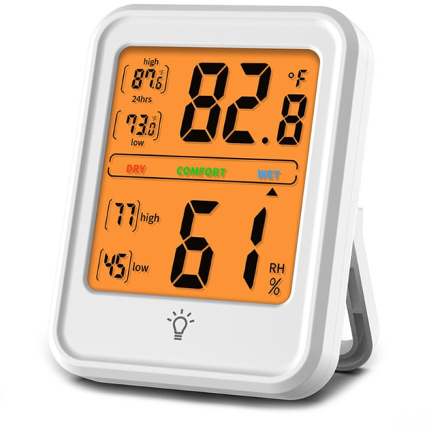 Storskærm hvid elektronisk temperatur- og fugtighedsmåler trådløs vejrstation tør- og fugtighedsmåler,-WELLNGS