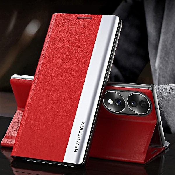 for Honor 70 5G Elektroplettering PU Lær Flip Stativ Deksel Magnetisk Adsorpsjon Telefon Drop-proof Etui-WELLNGS Red