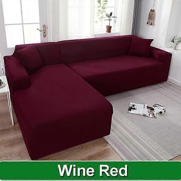 Solidt Sofabetræk til Stue Sofabetræk Elastisk L-Formet Hjørnesofabetræk Strækbetræk til Sofa - WELLNGS wine red-Sofa Cover 2 Seater 140-185cm