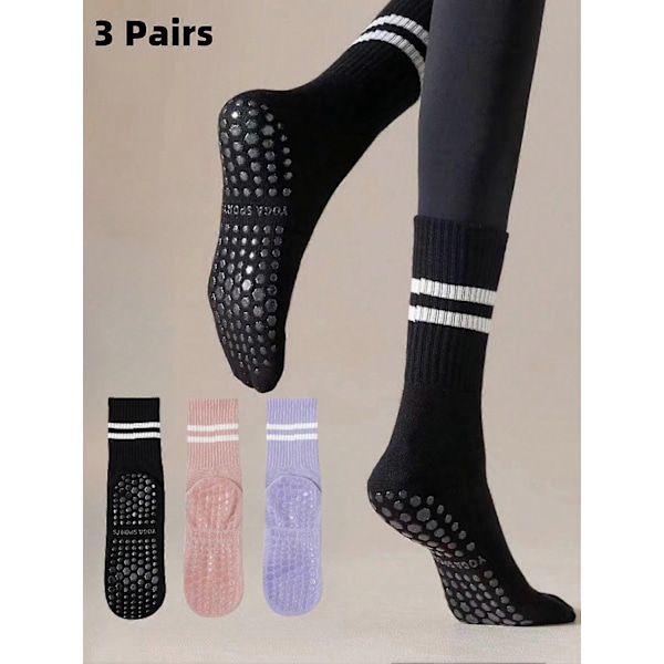 3 paria Pilates-liukuestesukkia, naisten Pilates-liukuestesukat, Pilates-tarrasukat, joogasukat pidolla, musta valkoinen pinkki Sports-WELLNGS