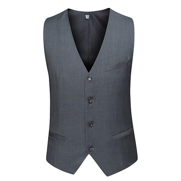 Allthemen Herrehabit 3-delt Business Solid Slim Fit Habit Jakke&amp;Bukser&amp;Vest-WELLNGS Dark Gray XS