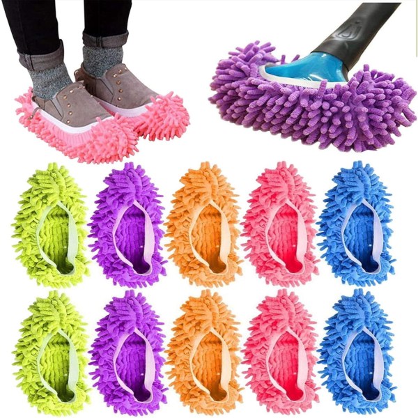 10 stk. moppe hjemmesko til gulvrengøring, vaskbare genanvendelige sko-WELLNGS