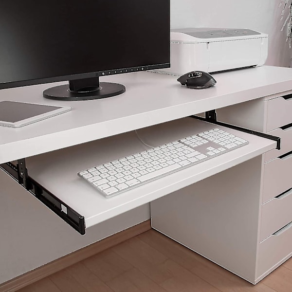 Full Extension Teleskopiske Sklier for Under Bordmontering - Justerbar Styreskinne for Tastatur Skuff - Tastaturbrett - Tastatur Under Pult-WELLNGS