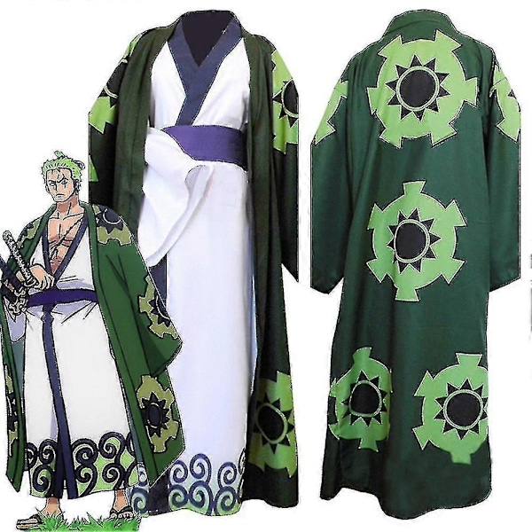 Anime Roronoa Zoro Cosplay Kostyme Wano Kuni Land Kimono Kappe Komplett Drakter Halloween Karnevalsdrakt-WELLNGS Wig and Costume L