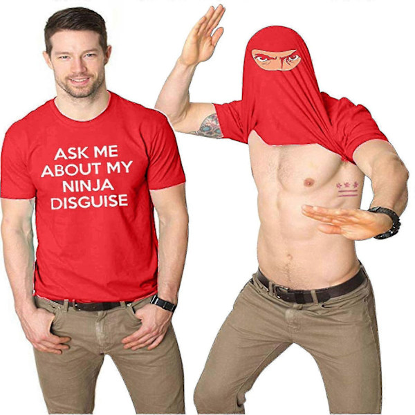 Mænd Spørg Mig Om Min Ninja Forklædning Flip T-Shirt Sjov Kostume Grafisk Humor Tee, 100% Ny - WELLNGS Red M