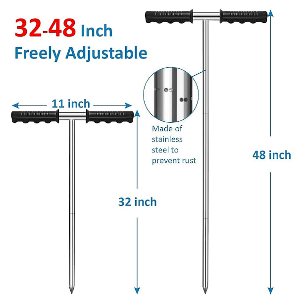 Rustfrit jordprøve, justerbart jordstangsværktøj til lokalisering af septiktanke, underjordiske rør, vandrør-WELLNGS