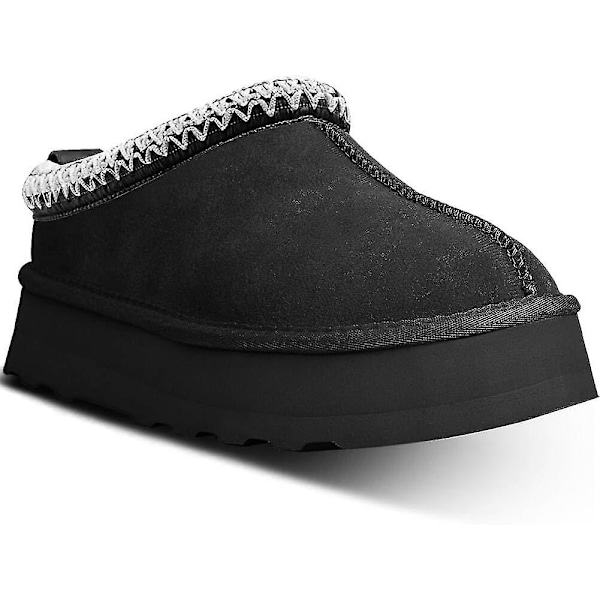 Dames Platform Mini Støvle-Tøfler, Dames Indendørs Tøfler, Slip-On Pelsklædte Shearling-Foret Suede Ankelstøvler - WELLNGS Black EUR37