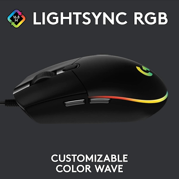 SAYTAY Trådbunden spelmus, 8 000 DPI, regnbågsoptisk effekt LIGHTSYNC RGB, 6 programmerbara knappar, inbyggt minne-WELLNGS
