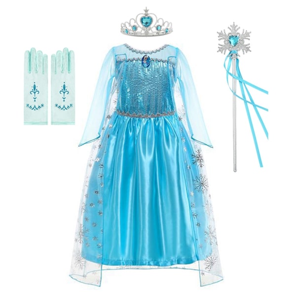 Disney Girls Elsa Princess Kjole Langærmet Fødselsdag Rollespil Frozen Kostume Fancy Karneval Udklædning Fest Kostume Elsa Kjole Outfit 4-WELLNGS Elsa Dress Suit4 3Y (Size 110)