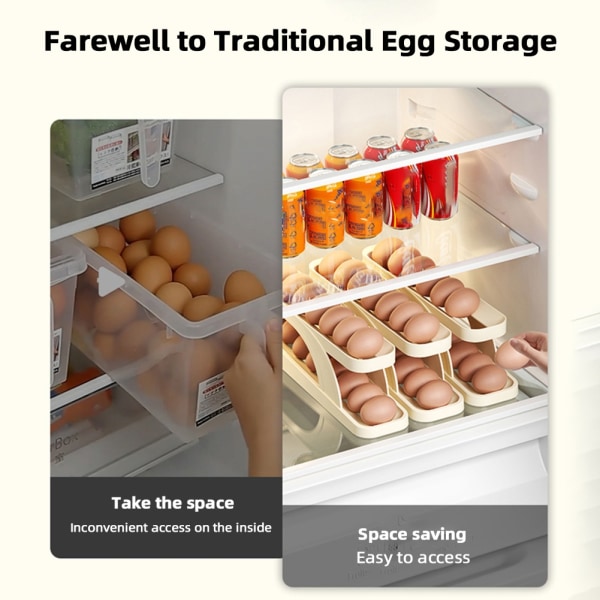 Dubbellagers rullande äggdispenser sparar utrymme Äggförvaringsställ för hemköket-WELLNGS 2PCS