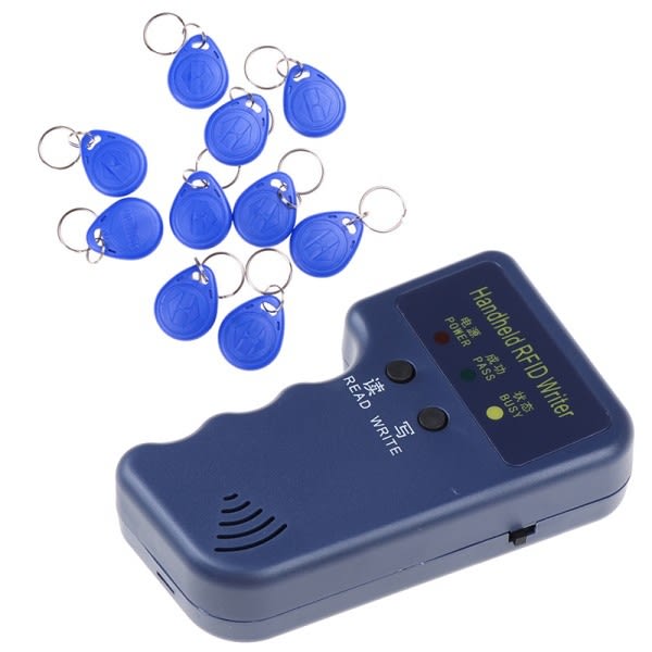 125 kHz:n kädessä pidettävä RFID-tulostin/kopiokone/lukija/kopiokone 1 sinisellä monistimella + 10 kpl ID-tunnisteita - WELLNGS
