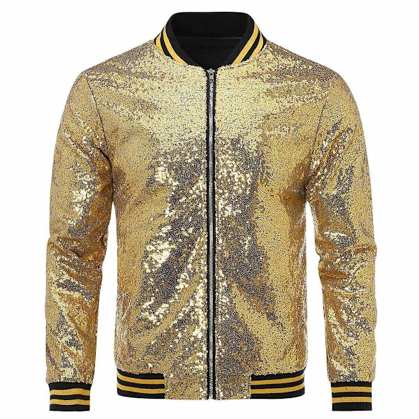 Allthemen Herr Sequin Casual Dragkedja Fest Bomberjacka-WELLNGS Gold XL