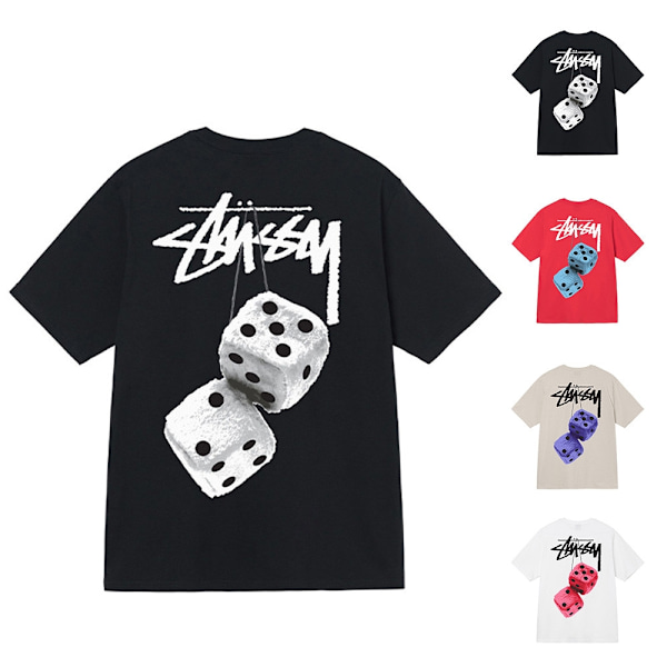 Unisex 2024 Stussy Fuzzy Dice T-paita Hengittävä T-paita Topit Musta Black-WELLNGS Black L