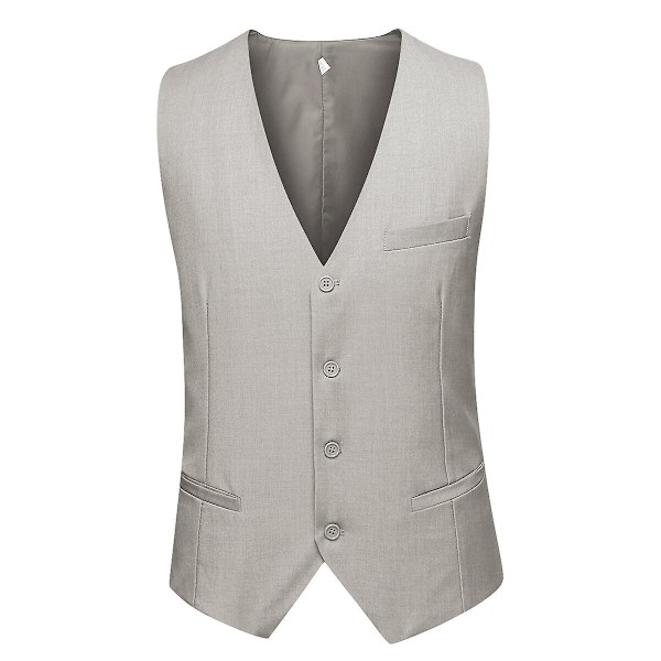 Allthemen Herre Dress 3-delt Business Solid Slim Fit Dressjakke&amp;Bukser&amp;Vest-WELLNGS Beige Grey L