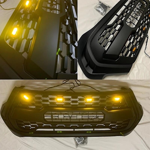Muokattu LED-etumaski Toyota Hilux Revo 2021 2022 - Etupuskurin maskiverkko Racing-säleiköt Auton yläritilä jäähdyttimen säleikkö - WELLNGS 0 Grill Amber LED