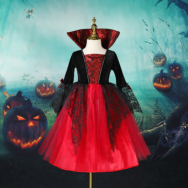 2024 Halloween Spöke Brud Flickor Lång Klänning Tulle Barn Zombie Spöke Cosplay Kostym Purim Karneval Festklänning Set H-WELLNGS Set H 8-9T