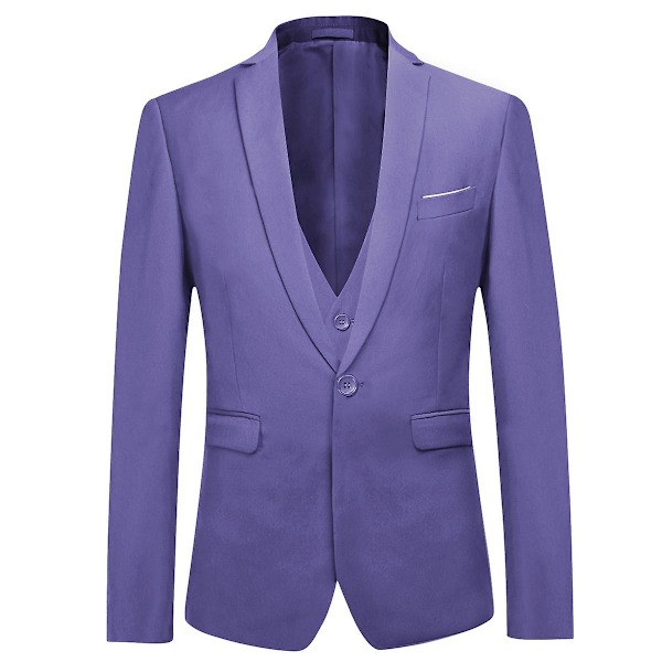 Yunclos Herr 3-delad Elegant Gentleman Business Slim Fit Kostym Set-WELLNGS Purple L