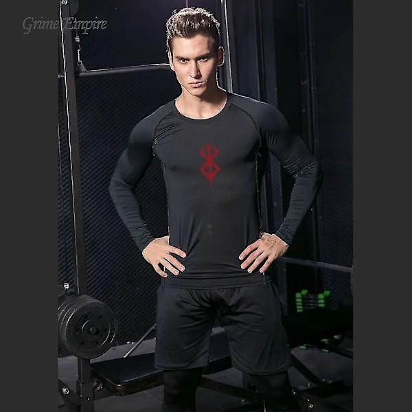 Mænds Kompression T-shirt Langærmet Anime Berserk Guts Sport Hurtigtørrende T-shirts Atletisk Fitness Stramme Undertøj Toppe Tee Mænd-WELLNGS jinCX01 Gray2 M