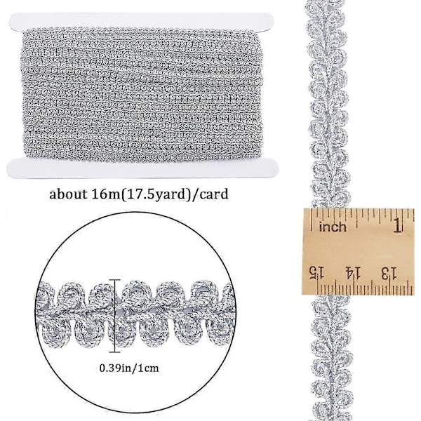 16 Meter Metallisk Spets Kant Broderad Silver Flätad Tusenfoting Kantband Applikation Gimp Vävd Kantband för Sömnad Jul-WELLNGS