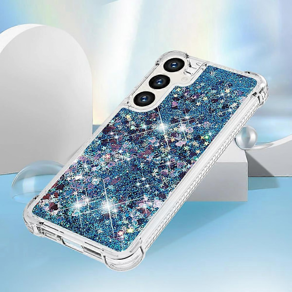 YB Quicksand Series-1 Yhteensopiva Samsung Galaxy S24+ -kotelon kanssa, nestemäiset kelluvat paljetit TPU-suojus - WELLNGS Blue Hearts