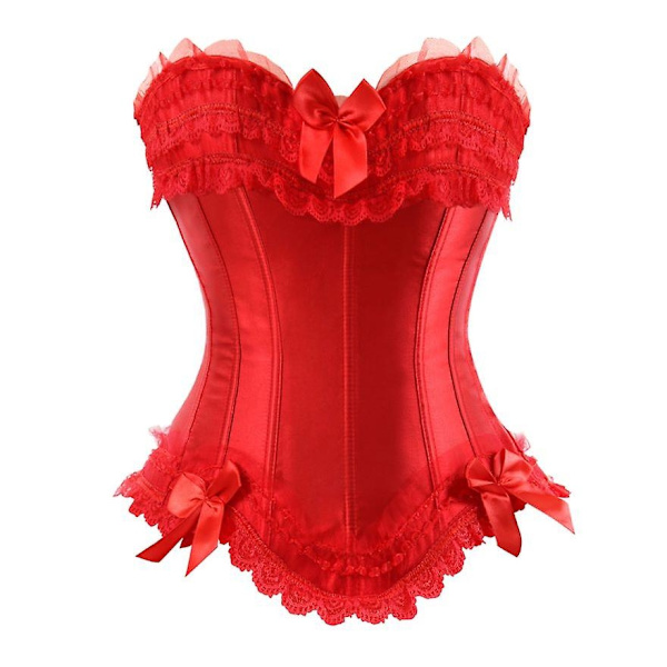 Sexy satiininen pitsillä koristeltu korsetti Bustier Overbust Burlesque Corselet Top Bodyshaper Lingerie Showgirl Party Costume Plus Size-WELLNGS Red XXL