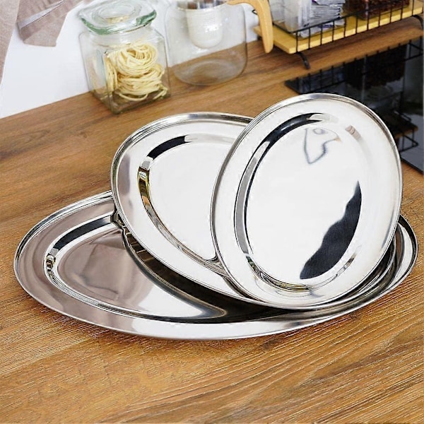 Serveringsbricka Serveringsbricka Servitrisbricka Serveringsbricka Oval Silver Rostfritt Stål Tillverkad av 3 Delar - WELLNGS