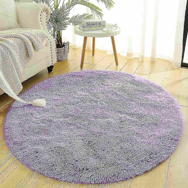 Noahas pyöreä pehmeä matto olohuoneeseen, paksu matto, pörröinen suuri alue matto lattialle pehmeä matto makuuhuoneeseen pitkä pehmeä-WELLNGS Purple 120X120CM 4X4inch