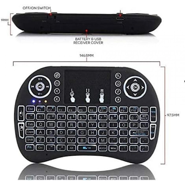 Mini-tangentbord i8 2.4G Air Mouse Trådlöst tangentbord med pekplatta, Uppladdningsbart handhållet tangentbord Fjärrkontroll för Smart TV, Android TV Box-WELLNGS