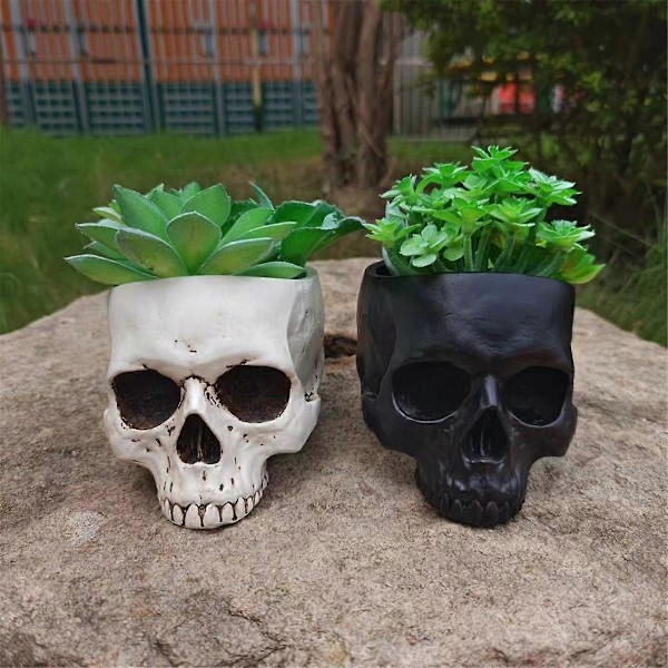 Utomhus Trädgårdsdekoration Halloween Skalle Dekoration Suckulent Blomkruka Gotisk Heminredning Svart-WELLNGS