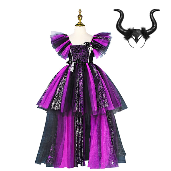 Disney Hexe Kostyme Jenter Lilla Mesh Slående Kjole Maleficent Deluxe Jenter Fancy Halloween Party Barn Rollelek Kostyme  06-WELLNGS Witch Sets 06 12-13Y