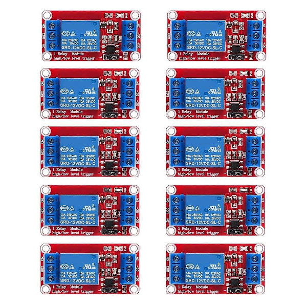 10kpl Relemoduuli DC 12V Relekortti 1 Kanava Optoerottimella Eristys Tukee Korkeaa tai Matalaa Tasoa - WELLNGS