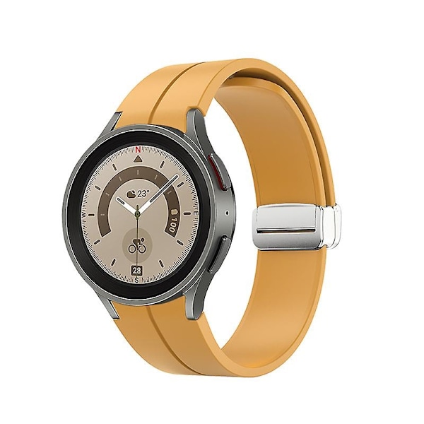 Magneettinen silikonihihna Samsung Galaxy Watch 5 Pro 45mm/4 Classic 44mm 40mm 46mm 42mm Ranneke Rannekoru Galaxy Watch5/4 Vyö-WELLNGS Dark yellow A Galaxy watch 4 40mm