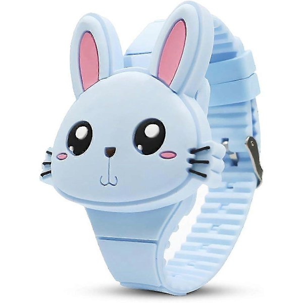 Barnklocka, flickklocka Digital Söt Form LED Mode Silikonarmband Clamshell Design Armbandsur Flicka-WELLNGS 02-Blue